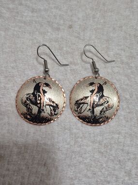 Vintage Solid Copper Diamond-Cut "End of the Trail" Dangle Earrings